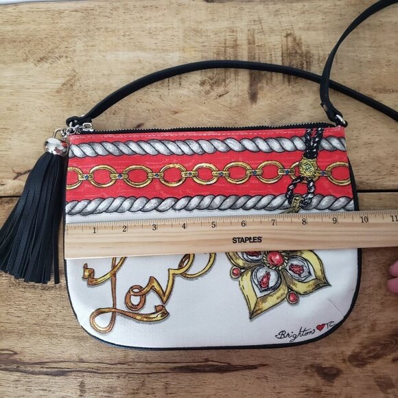 Brighton Love Chain Jewels Crossbody Canvas Purse w/ Black Tassel Zipper Pull - Picture 8 of 10